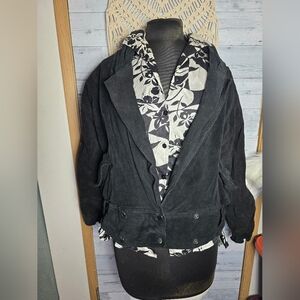 Vtg 80's Black Leather Suede Cropped Bomber Jacket